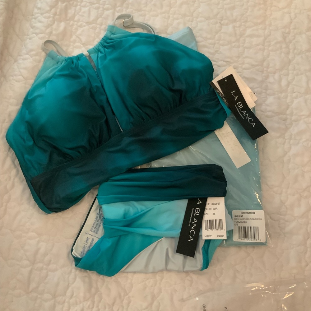 La Blanca Teal Ombre Tankini and Sarong